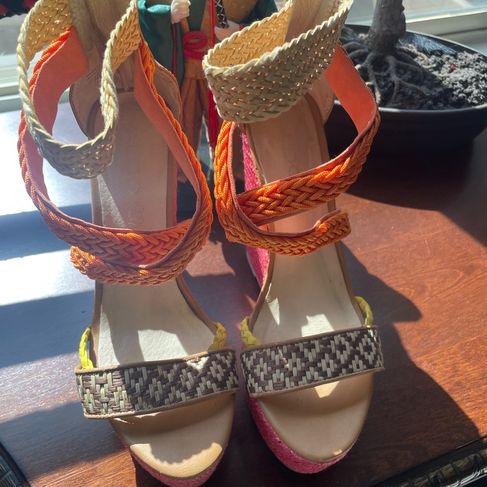 Also Orange and Pink Bohemian Platform wedge Sandals
